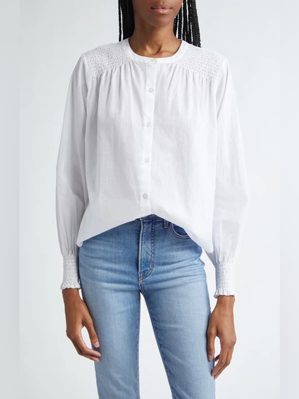 Veronica Beard Gauze Mock Neck Button Blouse Puff Sleeve Victorian Vintage